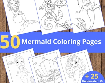 Little Mermaid Coloring Pages Summer Kids Toddler Coloring Book Mermaid Birhtday Party Activities Favours Drawing Girls Magic Coloring