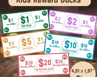 Reward Bucks |Mum Bucks| Good Behavior Bucks| Kids Reward System Printable| Pretend Play Money| Reward Coupons| Kids Chore Bucks