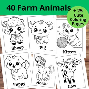 65 páginas para colorear de animales de granja para imprimir para niños / Dibujos para colorear de mascotas / Tarjetas didácticas de animales / Páginas para colorear de granjas / Libro para colorear para niños / Dibujos para colorear de animales