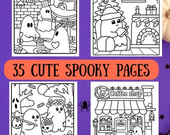Cute Spooky Coloring Pages|Spooky Coloring Book|Hygge Coloring|Cutie Spooky Coco Wyo |Comfy Coloring|Printable Instant Download PDF