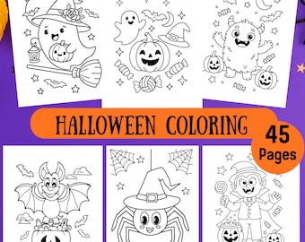 Cute Halloween Coloring Pages|Spooky Coloring Book|Easy and Simple Coloring|Spooky Coloring Pages|Busy Book|Pumpkin Witch Ghost Coloring pdf