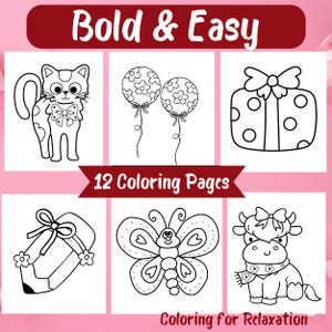 Bold and Easy Coloring Pages|Cute Coloring Book|Quiet Book|Funny Coloring Page| Cozy Scene Coloring Pages|Simple  Big Designs for Relaxation