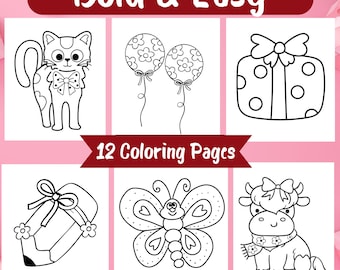 Bold and Easy Coloring Pages|Cute Coloring Book|Quiet Book|Funny Coloring Page| Cozy Scene Coloring Pages|Simple  Big Designs for Relaxation