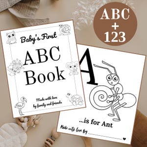 ベビーシャワー ABC ブック | ベビーシャワー ゲストブックの代替品 | 赤ちゃんの最初の ABC ブック | ベビーアルファベットブック | 123 塗り絵ブック | カスタム静かなブック