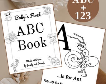 Baby Shower ABC  Book |Baby Shower Guest Book Alternative | Babys First Abc Book | Baby Alphabet Book| 123 coloring book |Custom Quiet book