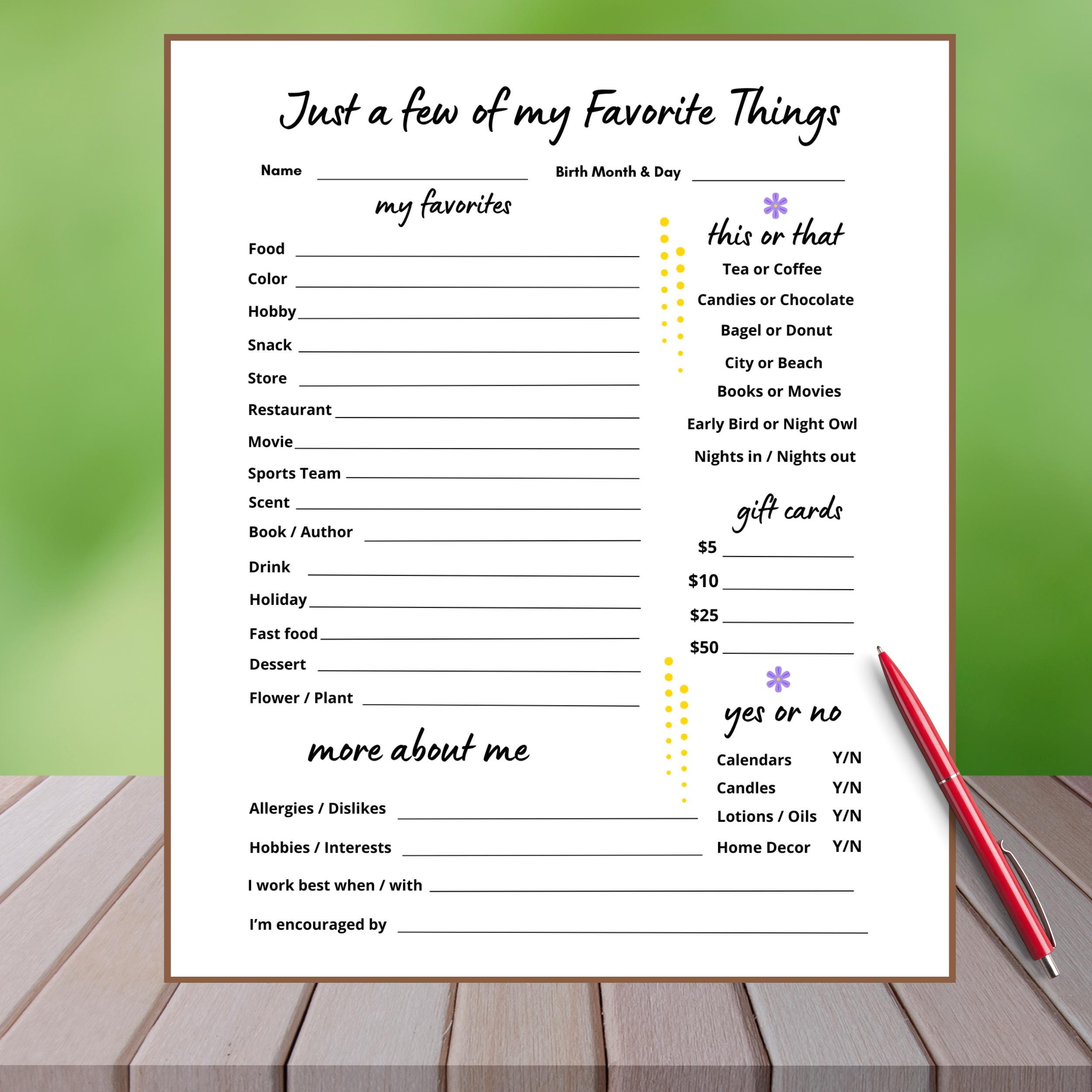 Favorite Things List | Employee Favorites | Favorites Survey