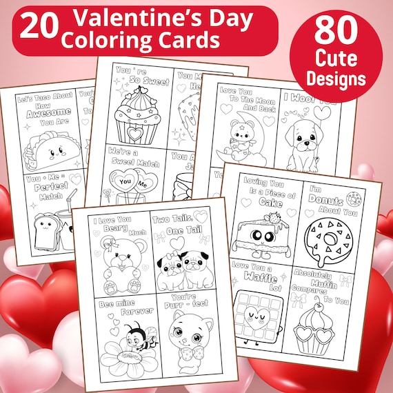 Valentines Day Coloring Cards | Valentines Printble| Kids Valentines|  Pun Valentines Day Cards|Class Valentines|Valentines ColoringPages