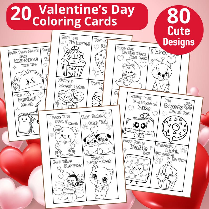 Valentines Day Coloring Cards | Valentines Printble| Kids Valentines| Pun Valentines Day Cards|Class Valentines|Valentines ColoringPages image 1