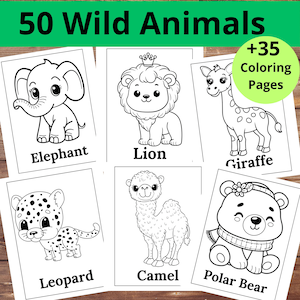 Livre de coloriage animaux de la jungle | Coloriages à imprimer | Cartes postales d'animaux| YCH|Animaux de safari SVG|Coloriage d'animaux pour enfants