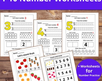 Preschool Printables| Kindergarten Learning Bundle |1 - 10 number Worksheets |1st grade Math | Tracing| Counting | Coloring |Busy book pdf