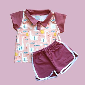 Unisex Vintage Set of Polo and Shorts in Organic Cotton. From 9 months to 3 years. Children's summer clothing. Gender-neutral