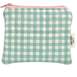 Gingham quilted  pouch in turquoise , sanitary pouch, zippered pouch, pouch, make up bag,