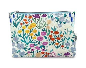 Blühende gesteppte Blumentasche, Reißverschlusstasche, Beutel, Schminktasche, Kosmetiktasche, gesteppter Beutel, gesteppter Beutel
