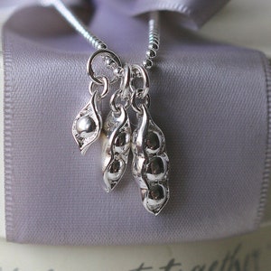 Sterling Silver Pea Pod and chain, your choice of One Two or Three Pods and optional sweet pea charm image 1