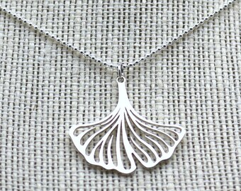 Ginkgo Leaf Pendant Necklace, Openwork style in Sterling Silver