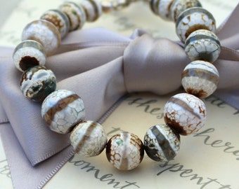 Tibetan Agate Bracelet - banded, faceted beads with Sterling toggle
