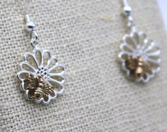 Sterling Daisies with Bronze Bees and Sterling Silver earwires