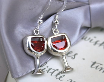 Red Wine earrings, Sterling Silver and Siam Cubic Zirconia with Sterling earwires