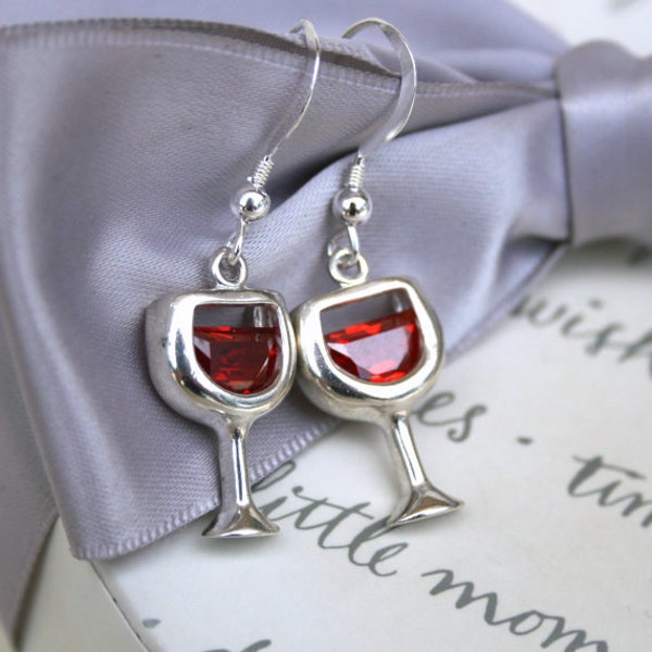 Red Wine earrings, Sterling Silver and Siam Cubic Zirconia with Sterling earwires