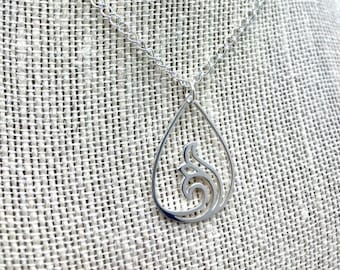 Sterling Silver Scroll Teardrop Necklace with 18in Sterling chain as shown