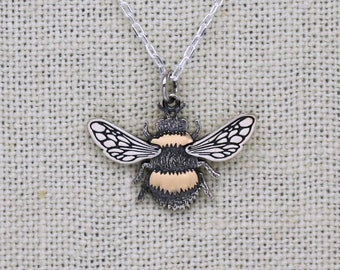 Bumble Bee necklace, mixed metals with Sterling 18in chain