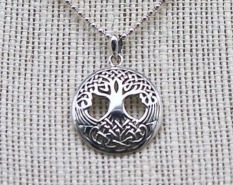 Celtic Tree of Life circle Pendant Necklace, all Sterling Silver