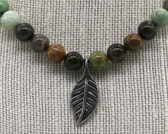 Jasper and Thai Hill Tribe Silver Leaf Pendant Necklace with Sterling Silver chain