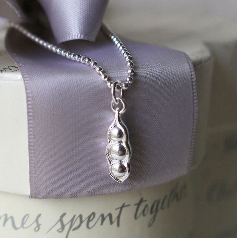 Sterling Silver Pea Pod and chain, your choice of One Two or Three Pods and optional sweet pea charm image 4