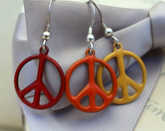 Peace sign earrings - Enameled in many color options - with Sterling Silver earwires