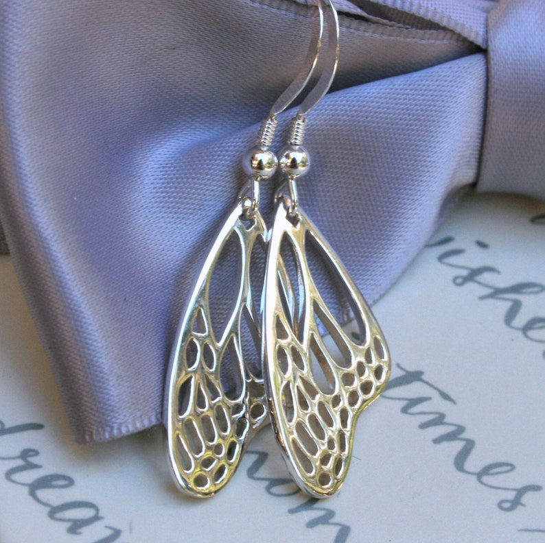 Monarch Butterfly Wing earrings, Sterling Silver, very detailed design image 1