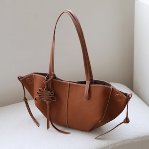 Genuine Leather Tote Bag,Minimal Design Handbag,Women Classic Shoulder Bag