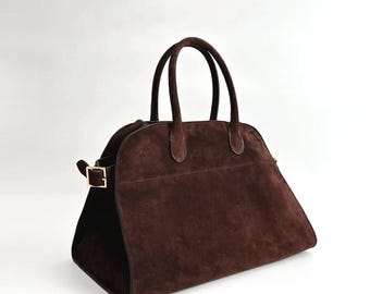 Bolso tote minimalista, bolso grande de ante, bolso con asa superior, bolso de cuero atemporal