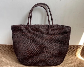 Large Raffia Tote Bag,Woven Straw Bag,Summer Beach Handbag,Minimalist Hobo Bag