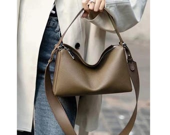 Minimal Top Handle Bag,Full Grain Leather Tote Bag,Design Shoulder Bag