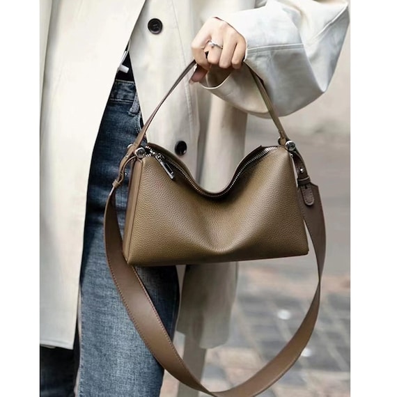 Minimal Top Handle Bag,Full Grain Leather Tote Bag,Design Shoulder Bag