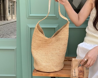 Handmade Raffia Tote Bag,Straw Hobo Tote,Woven Shoulder Bag,French Market Bag