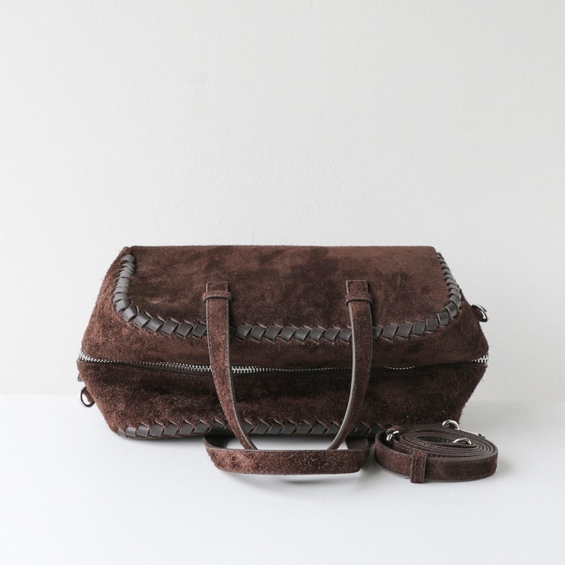 Bolso de hombro de ante, bolso de mano de piel auténtica, bolso minimalista con asa superior imagen 12