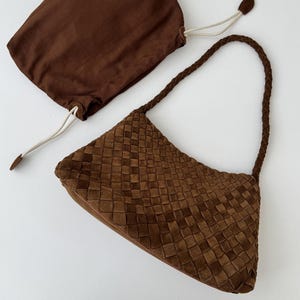 Suede Woven Tote Bag,Genuine Suede Tote Bags,Woven Shoulder Bag, Women&#39;s Weaved Leather Bag