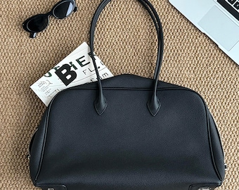 Bolso grande de piel, bolso de hombro de piel de vaca para mujer, bolso de mano minimalista de piel