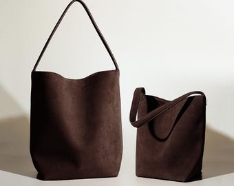 Suede Bucket Bag,Minimal Suede Totes,Genuine Leather Handbag