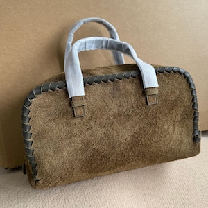 Bolso de hombro de ante, bolso de mano de piel auténtica, bolso minimalista con asa superior imagen 6