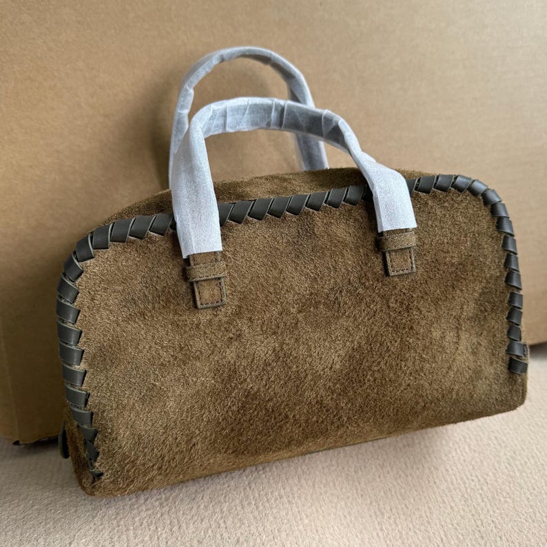 Bolso de hombro de ante, bolso de mano de piel auténtica, bolso minimalista con asa superior imagen 6