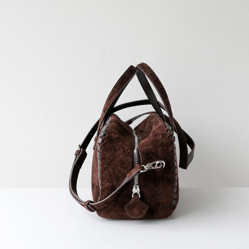 Bolso de hombro de ante, bolso de mano de piel auténtica, bolso minimalista con asa superior imagen 11