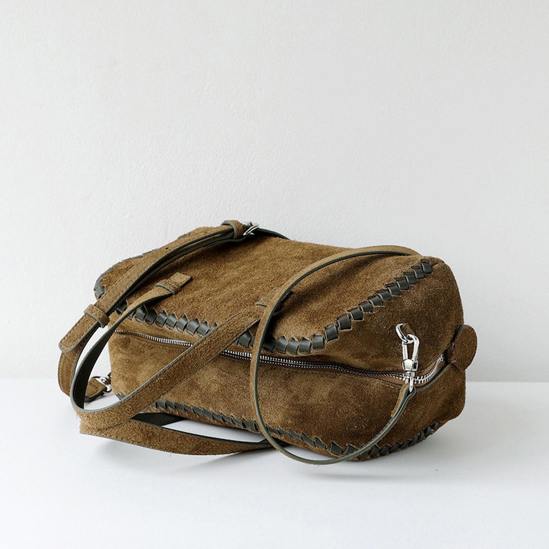 Bolso de hombro de ante, bolso de mano de piel auténtica, bolso minimalista con asa superior imagen 8