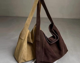 Bolso tote de ante tipo cubo, bolso minimalista tipo cubo, bolso de hombro para mujer, bolso de mano de cuero