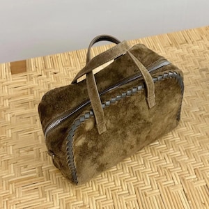 Bolso de hombro de ante, bolso de mano de piel auténtica, bolso minimalista con asa superior imagen 7