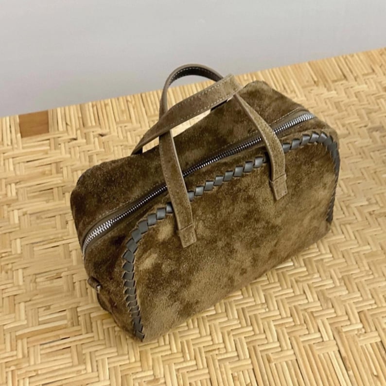 Bolso de hombro de ante, bolso de mano de piel auténtica, bolso minimalista con asa superior imagen 7