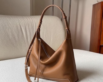 Minimal Tote Bag,Full Grain Leather Handbag,Women Shoulder Bag