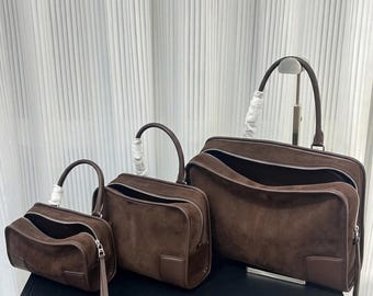 Suede Handbag,Genuine Leather Shoulder Bag,Minimalist Tote Bag,Classic Top Handle Bag
