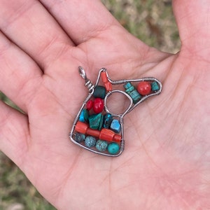 horse head pendant, coral jewelry, wire wrapped pendant, horse gifts
